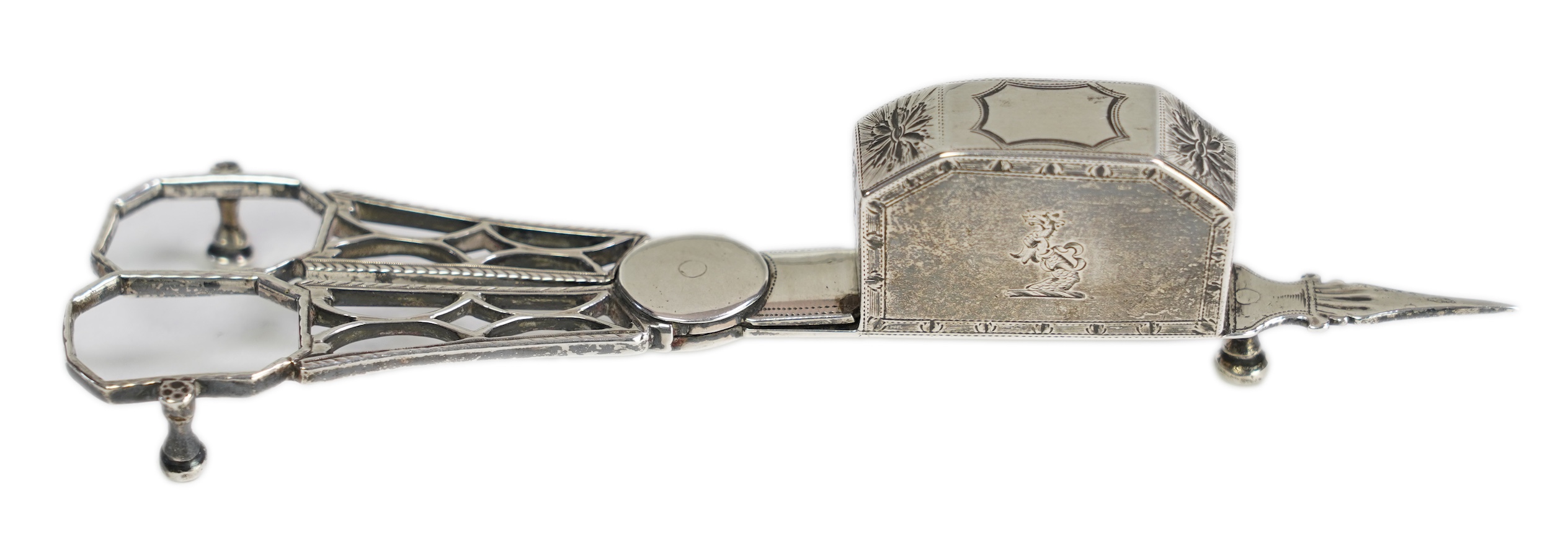A pair of George III silver candle snuffers by Walter Brind
